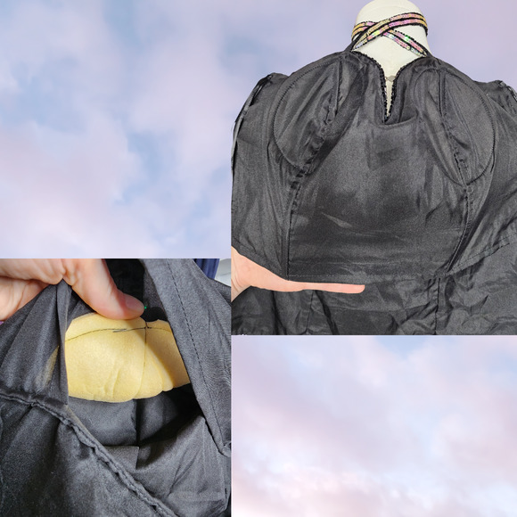 Vtg Y2k Beaded Fairy Formal Floral Black Pink Spaghetti Strap Corset Tank Top - Picture 9 of 9